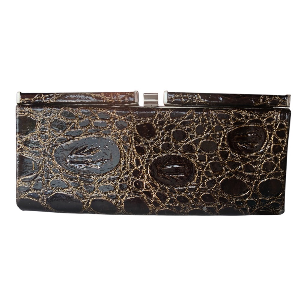 Necessary Objects Dark Brown CrocodilePattern Clutch Faux Leather